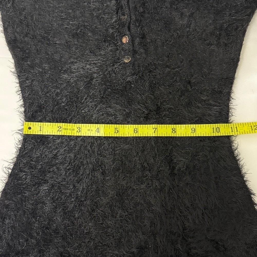 Hera Collection Black Fuzzy Knit Henley Romper Long Sleeve Bodycon Small - Picture 7 of 12